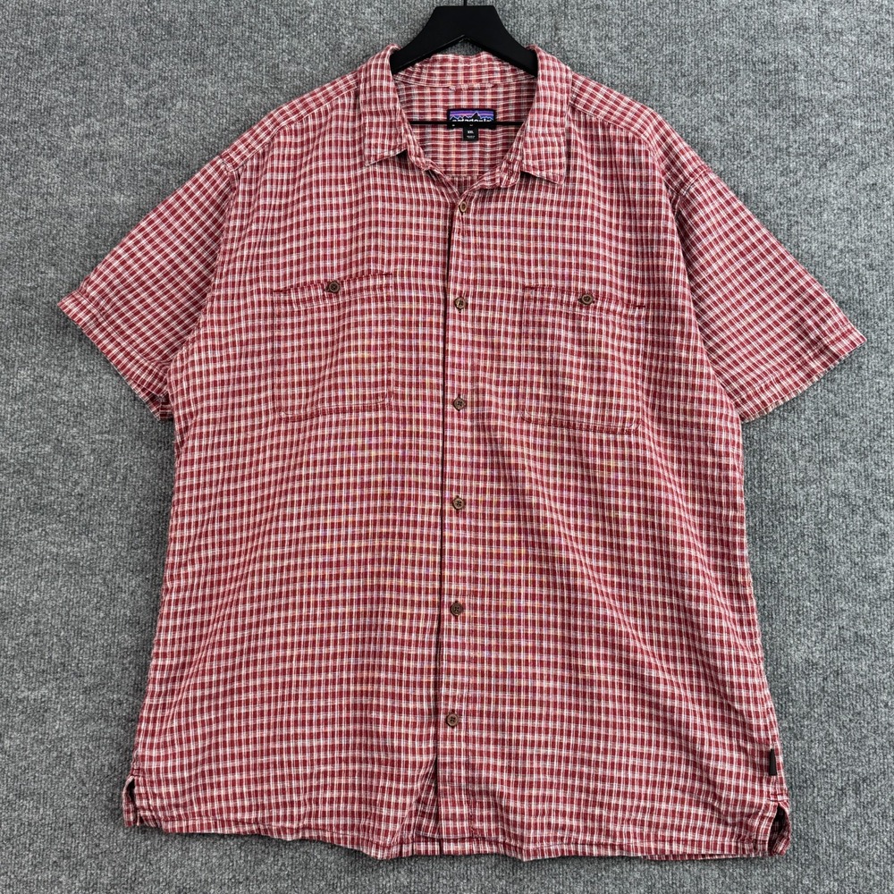 Patagonia Button Up Shirt Mens XXL Red Gingham Check Outdoor Hiking Short Sleeve